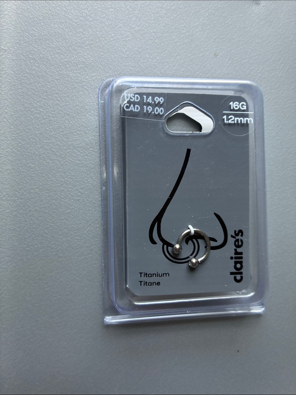Claire's Titanium 16G Captive Bead Nose Rings - Silver